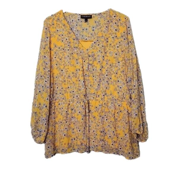 Lane Bryant yellow floral drawstring waist peplum babydoll blouse plus sz‎ 18 2X - Picture 8 of 9